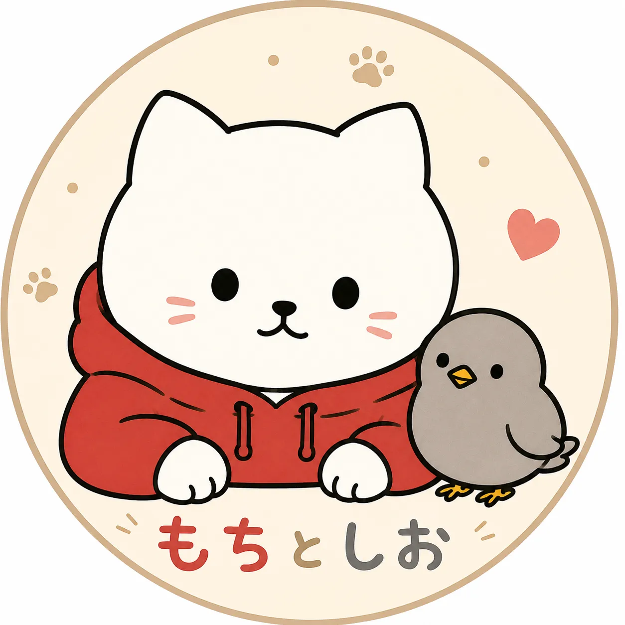 白い猫と灰色の鳥、もちとしお